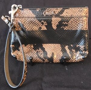 Coach Snakeskin Pattern Black and Tan Wristlet - Hand Painted!